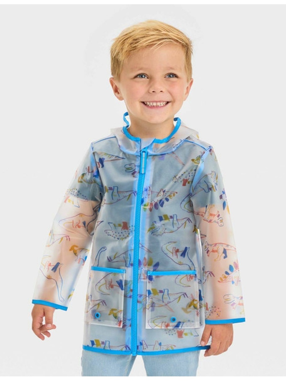 Cat & Jack Clear Raincoat with Blue Trim and Multicolor Dino Print